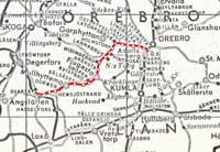 Karta från ca 1943-1950 med Svartåbanan markerat i rött. mfÖrSJs samling