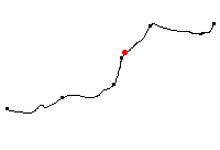 Den röda punkten visar platsen för Hidinge banvaktstuga längs Svartåbanan - klicka för att förstora