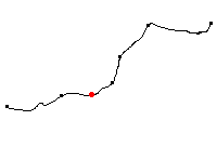 Den röda punkten visar platsen för Kvistbro banvaktstuga längs Svartåbanan - klicka för att förstora