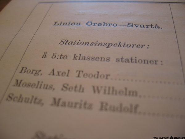 Stationsinspektorer å femte klassens stationer vid linjen Örebro-Svartå. - klicka för att stänga rutan