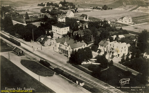 Flygfoto över Fjugesta station före 1937. - klicka för att förstora Flygfoto över Fjugesta station före 1937. - klicka för att förstora
